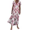 Akivide Women Short Sleeve Floral Print Flowy Maxi Dress Summer Casual Boho V Neck Beach Vacation Loose Long Tshirt Dress Plus Size view 1