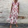 Akivide Women Short Sleeve Floral Print Flowy Maxi Dress Summer Casual Boho V Neck Beach Vacation Loose Long Tshirt Dress Plus Size view 2