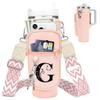 LOKASS for Stanley Cup Accessories 40 oz Water Bottle Carrier Bag with Phone Pocket for Stanley Tumbler Holder with Strap, Personalized Gifts with Floral Initial A-Z for Women/Girls/Stanley Cup Fans view 1