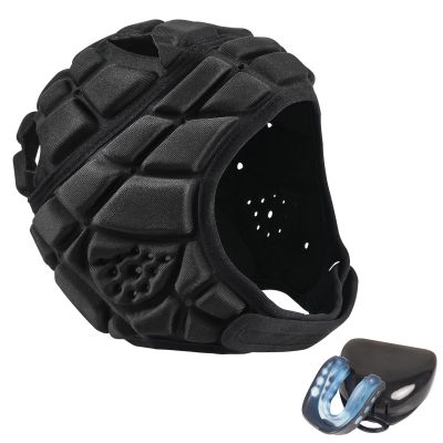 Universal Soft Shell Flag Football Helmet with Mouth Guard, 7v7 Rugby Helmet Adjustable Breathable Head Protection Scrum Cap for Youth Kids, Paired with Sports Teeth GuardsYouth Kids