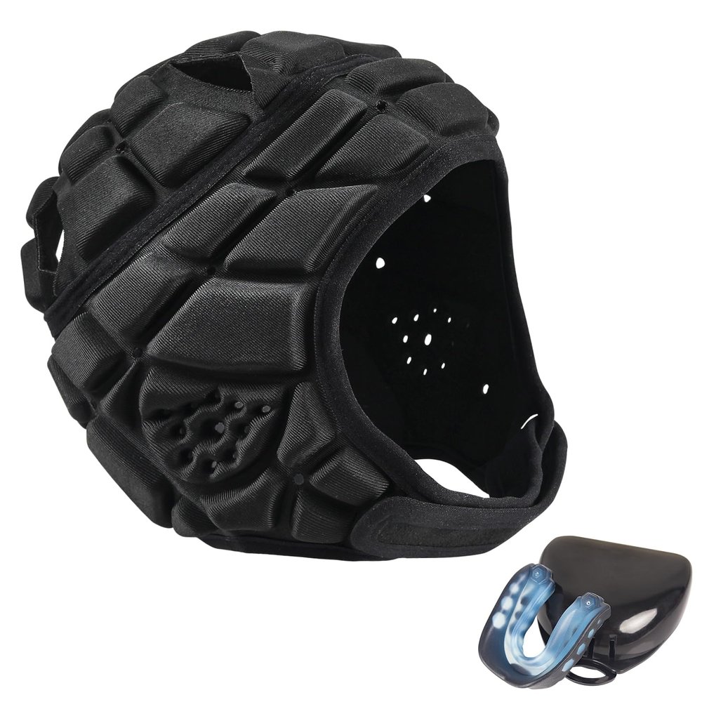 Universal Soft Shell Flag Football Helmet with Mouth Guard, 7v7 Rugby Helmet Adjustable Breathable Head Protection Scrum Cap for Youth Kids, Paired with Sports Teeth GuardsYouth Kids