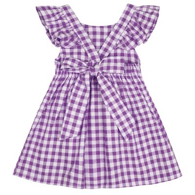 AGQT Baby Girls Plaid Dress Gingham Fly Sleeve Backless Summer Dresses Spring Smocked Birthday Easter Dresses Purple White Lattice Size 6-12 Months