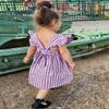 AGQT Baby Girls Plaid Dress Gingham Fly Sleeve Backless Summer Dresses Spring Smocked Birthday Easter Dresses Purple White Lattice Size 6-12 Months view 4