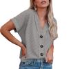 FQFGGYD Dressy Tops for Women Summer Casual V-Neck Short Sleeve Shirts Basic T-Shirts Solid Color Knit Cardigan with Buttons Gray view 1