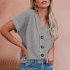 FQFGGYD Dressy Tops for Women Summer Casual V-Neck Short Sleeve Shirts Basic T-Shirts Solid Color Knit Cardigan with Buttons Gray view 2