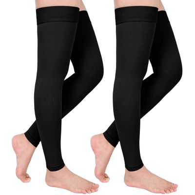 GODORIO 2Pairs 20-30mmHg Thigh High Compression Stockings, Footless Thigh High Compression Socks for Women, Medical Compression Stockings for Varicose Veins, Swelling, Teacher, DoctorBlack, 4XL