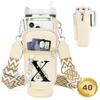 LOKASS Initial Water Bottle Holder with Strap for Stanley Cup 40oz Tumbler with Handle,Insulated Water Bottle Carrier Bag with Phone Pocket, Floral & Carabiner for Stanley Cup Accessories (Cream X) view 1