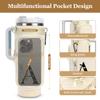LOKASS Initial Water Bottle Holder with Strap for Stanley Cup 40oz Tumbler with Handle,Insulated Water Bottle Carrier Bag with Phone Pocket, Floral & Carabiner for Stanley Cup Accessories (Cream X) view 2