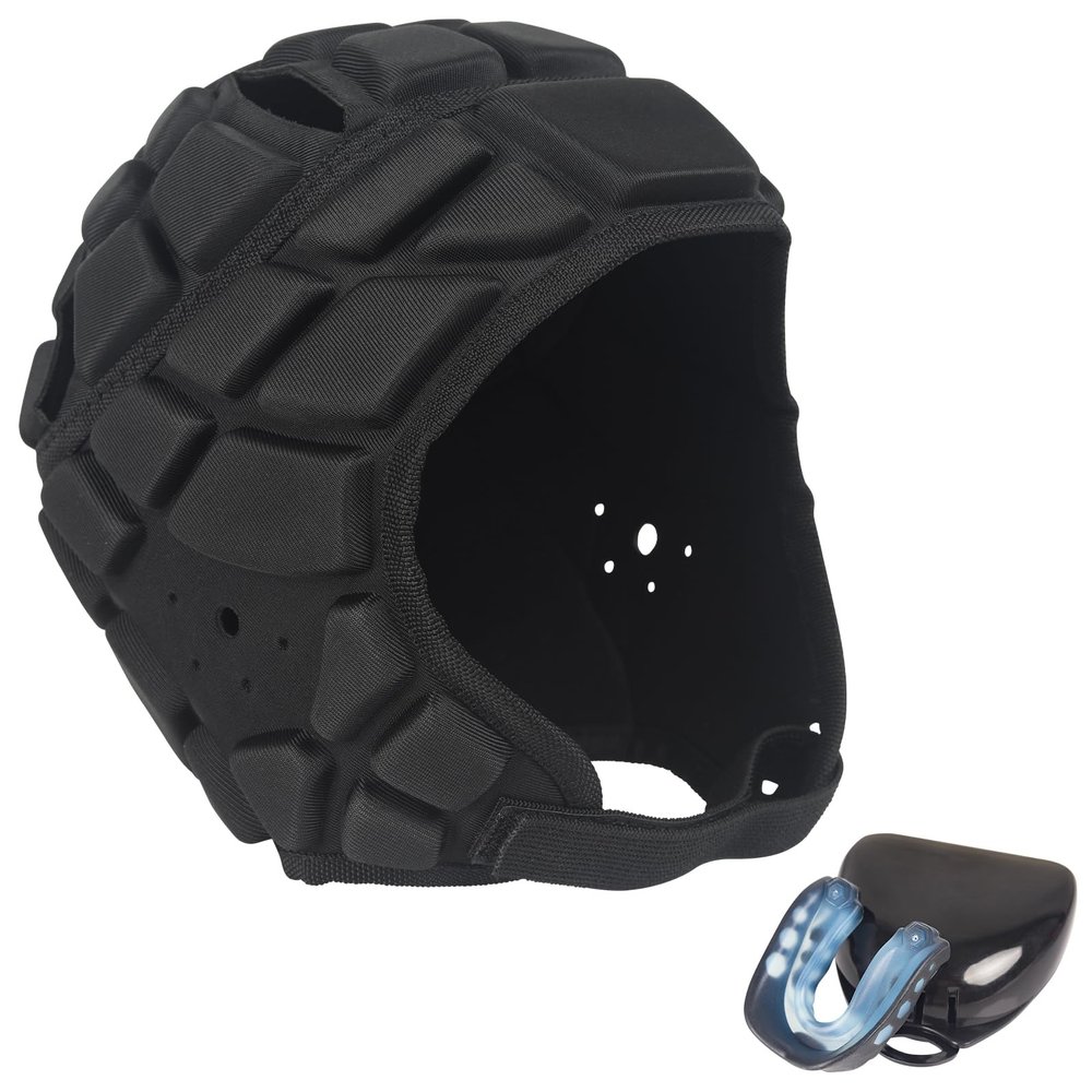Universal Soft Shell Flag Football Helmet with Mouth Guard, 7v7 Rugby Helmet Adjustable Breathable Head Protection Scrum Cap for Youth and Adults, Paired with Sports Teeth GuardsAdults