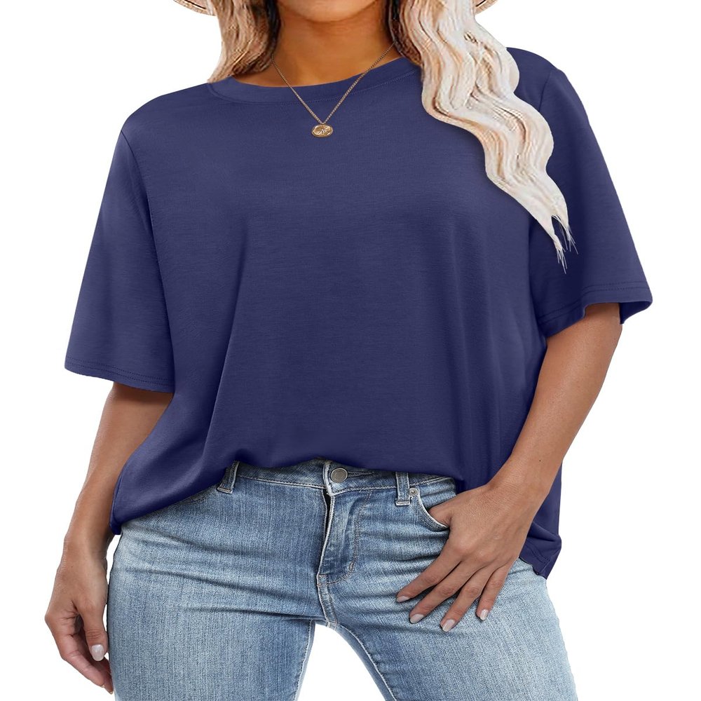 ANRABESS Womens Oversized T Shirts Short Sleeve Crewneck Tops Casual Loose Basic Tee Shirts 2026 Summer Outfits Trendy Clothes Navy Blue XX-Large