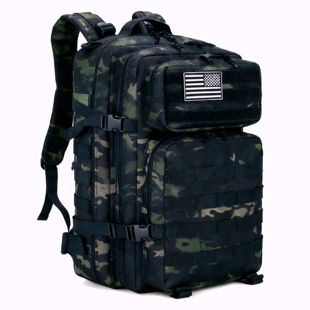 SEYATULLH 45L Military Tactical Backpack for Men & Women Bug Out Bag Assault pack Molle Daypack Hiking Trekking Rucksack(Black-cp)