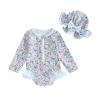 MERSARIPHY Baby Girl One-Piece Swimsuit Rash Guard Toddler Infant Zipper Long Sleeve Swimwear+Hat Bathing Suit Swimwear (Blue Y, 6-9 Months) view 1