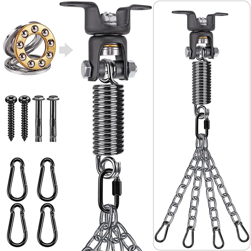 BeneLabel Heavy Duty Punching Bag Ceiling Hanger with Chain & Spring 275 LB Capacity 360 Rotation Heavy Bag Ceiling Mount for Boxing Bags with 4 Carabiners.