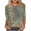 2025 3/4 Length Sleeve Womens Tops 3/4 Length Sleeve Womens Tops 2025 Floral Print Vintage Fashion Casual Loose with Round Neck Plus Size Shirts Wine XX-Large view 1
