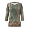 2025 3/4 Length Sleeve Womens Tops 3/4 Length Sleeve Womens Tops 2025 Floral Print Vintage Fashion Casual Loose with Round Neck Plus Size Shirts Wine XX-Large view 3