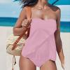 Akklian Women Two Piece Tankini Bathing Suit Bandeau Swim Top with Bottom Strapless Swimwear Tummy Control Swimsuit for Women Pink view 2
