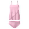 Akklian Women Two Piece Tankini Bathing Suit Bandeau Swim Top with Bottom Strapless Swimwear Tummy Control Swimsuit for Women Pink view 3