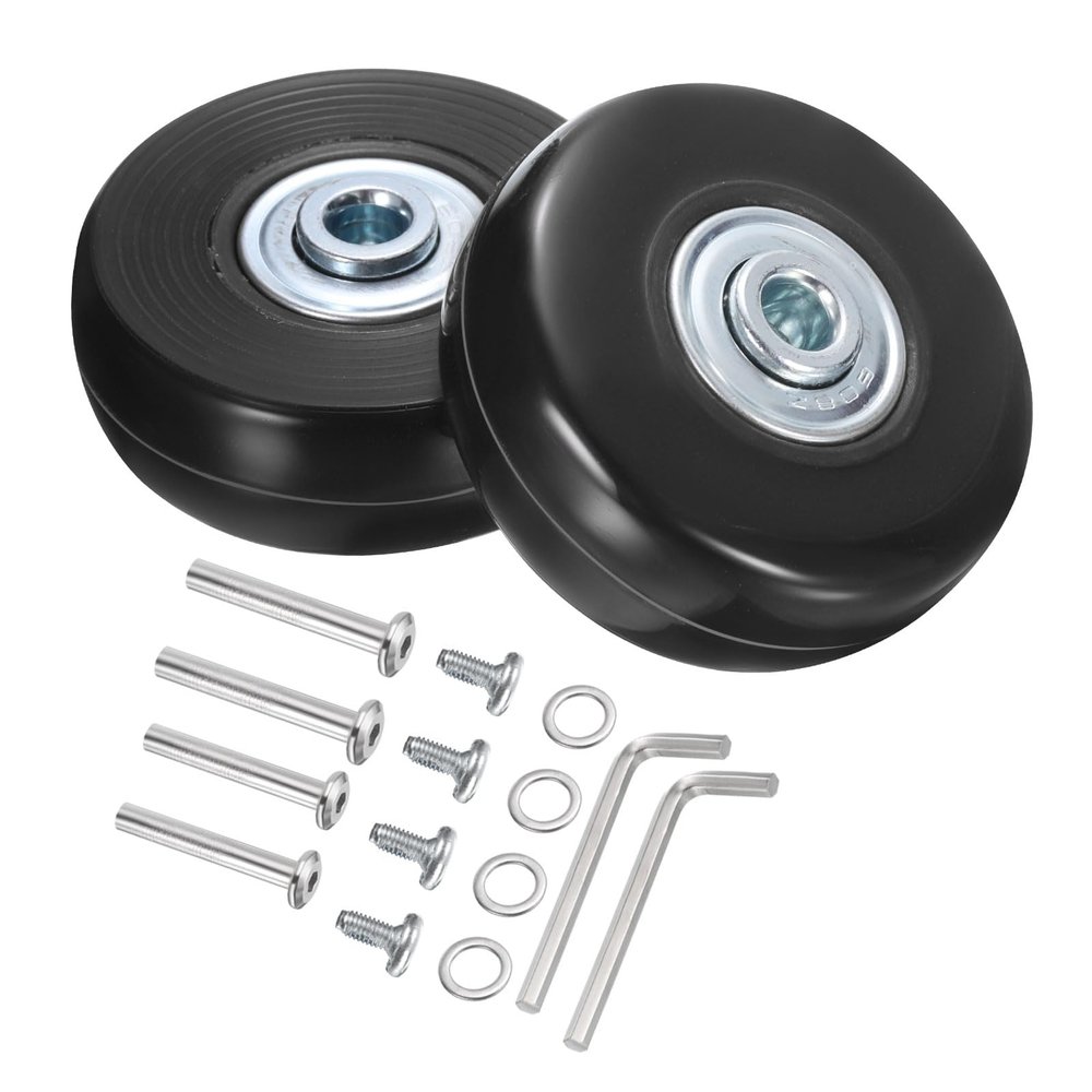 uxcell Luggage Wheels Replacement 51 x 17 mm/2" x 0.7" Rubber Swivel Caster Bearing Wheels Repair Kits for Suitcase Inline Outdoor Skate, Black 2Set