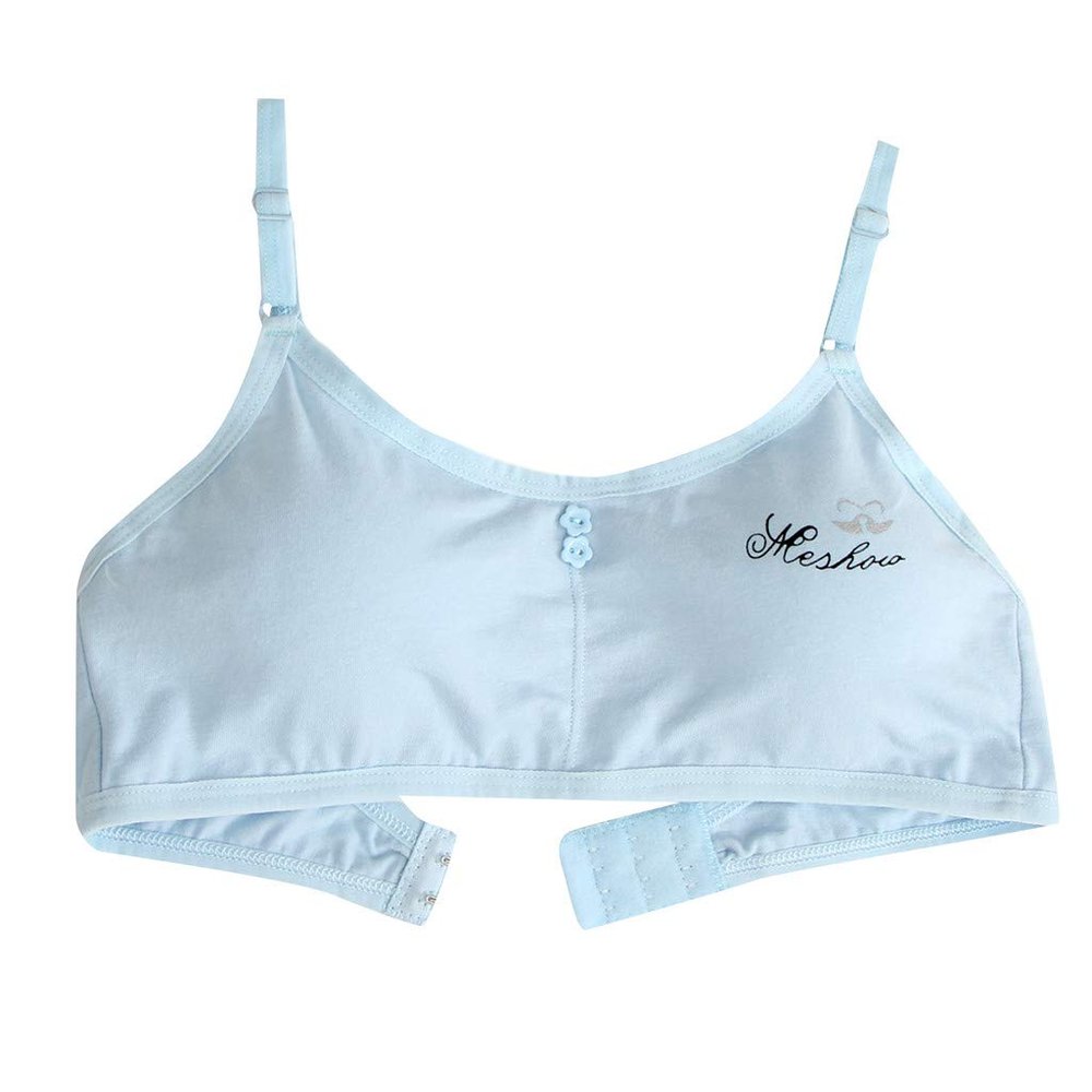 Girls Adjustable Bra Children Kids Comfort Flex Fit Seamless Underclothes Cotton Straps Training Undies (Blue, One Size)