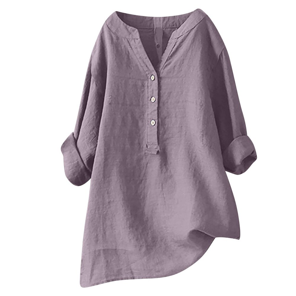 2025 Women's Tops 3/4 Sleeve Linen Tops for Women V Neck Shirts for Women Oversized Button Up Shirts for Women Womens Tops Summer