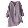 2025 Women's Tops 3/4 Sleeve Linen Tops for Women V Neck Shirts for Women Oversized Button Up Shirts for Women Womens Tops Summer view 1