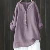 2025 Women's Tops 3/4 Sleeve Linen Tops for Women V Neck Shirts for Women Oversized Button Up Shirts for Women Womens Tops Summer view 2