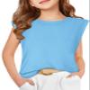 Haloumoning Girls Cap Sleeve Tops Summer Crewneck Tank Tops Cute T-Shirt Blouse 5-14 Years Blue view 1