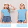 Haloumoning Girls Cap Sleeve Tops Summer Crewneck Tank Tops Cute T-Shirt Blouse 5-14 Years Blue view 2