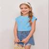 Haloumoning Girls Cap Sleeve Tops Summer Crewneck Tank Tops Cute T-Shirt Blouse 5-14 Years Blue view 4