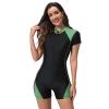 Sun Protection Swimwear Women: Ladies One Piece Rash Guard Short Sleeve Zipper Swimsuits with Boyshort UV UPF 50+ Swim Shirt Built in Bra Monokini Summer Bathing Suit Black & Green XXL view 1