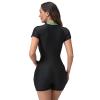 Sun Protection Swimwear Women: Ladies One Piece Rash Guard Short Sleeve Zipper Swimsuits with Boyshort UV UPF 50+ Swim Shirt Built in Bra Monokini Summer Bathing Suit Black & Green XXL view 2