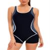 Nikiikoo Women's Boyleg One Piece Swimsuits Racerback Short Unitard Athletic Bathing Suit Sporty Swimwear B#Black01 XX-Large view 1