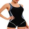 Nikiikoo Women's Boyleg One Piece Swimsuits Racerback Short Unitard Athletic Bathing Suit Sporty Swimwear B#Black01 XX-Large view 2