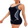 Nikiikoo Women's Boyleg One Piece Swimsuits Racerback Short Unitard Athletic Bathing Suit Sporty Swimwear B#Black01 XX-Large view 3
