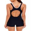 Nikiikoo Women's Boyleg One Piece Swimsuits Racerback Short Unitard Athletic Bathing Suit Sporty Swimwear B#Black01 XX-Large view 4