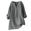 2025 Womens 3/4 Sleeve Tops Linen Shirts for Women Womens V Neck Tops Oversized Button Up Shirts for Women Summer Blouses for Women 2025 view 1