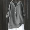 2025 Womens 3/4 Sleeve Tops Linen Shirts for Women Womens V Neck Tops Oversized Button Up Shirts for Women Summer Blouses for Women 2025 view 2