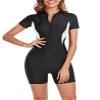 Eandarui Womens Padded Rash Guard One Piece Swimsuit Boyleg Sports Swimwear Sun Protection Surf Bathing Suit B#Black&White01 Medium view 1