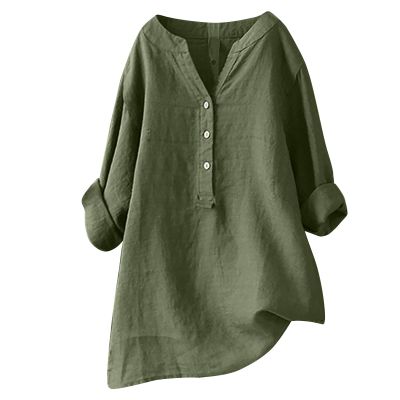 2025 3/4 Length Sleeve Womens Tops Plus Size Linen Blouses for Women V Neck Shirts for Women Womens Button Up Shirts Summer Shirts for Women