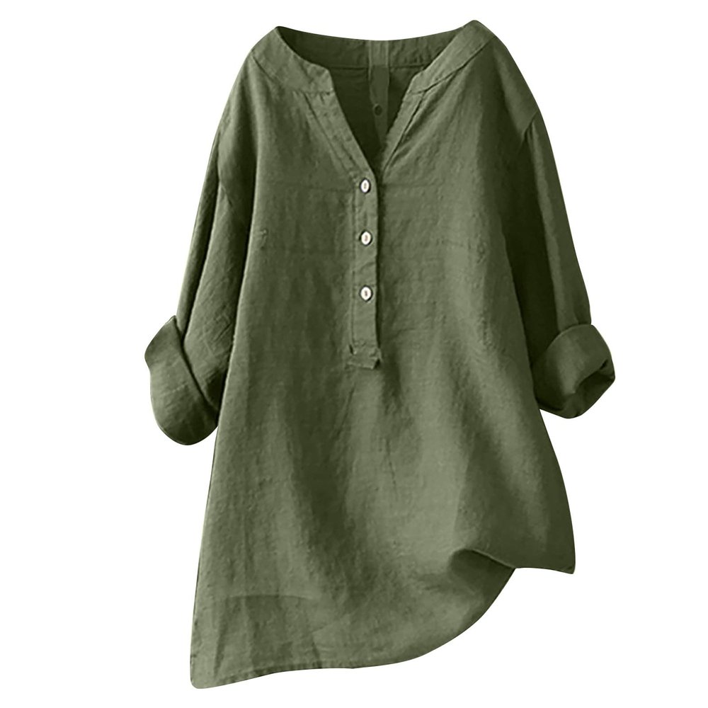 2025 3/4 Length Sleeve Womens Tops Plus Size Linen Blouses for Women V Neck Shirts for Women Womens Button Up Shirts Summer Shirts for Women