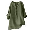 2025 3/4 Length Sleeve Womens Tops Plus Size Linen Blouses for Women V Neck Shirts for Women Womens Button Up Shirts Summer Shirts for Women view 1