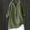 2025 3/4 Length Sleeve Womens Tops Plus Size Linen Blouses for Women V Neck Shirts for Women Womens Button Up Shirts Summer Shirts for Women view 2