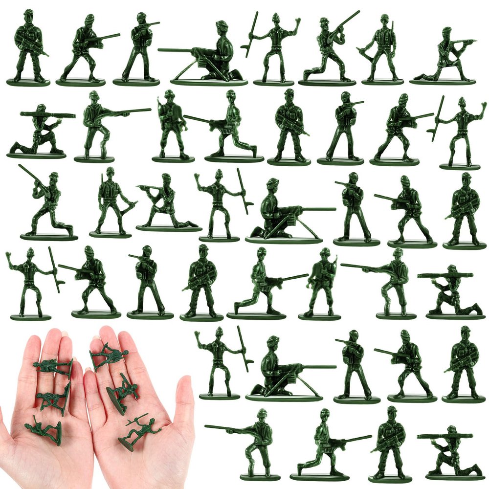 RoundFunny 100 Pcs Green Army Men Soldiers Set - 1-1.5 Inch Plastic Army Men Action Figures, 12 Assorted Poses, Durable ABS Material for Dioramas, Collection, War Scenes & Educational Play