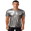Moily Men's Shiny Rave Tanks Short Sleeve Bodycon 70s Disco Dance Shirts Music Festival Outfits Black Small view 1