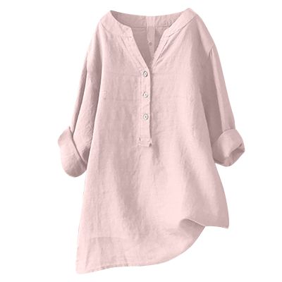 3/4 Length Sleeve Womens Tops Womens Linen Shirt Plus Size V Neck Tops for Women Womens Button Up Shirts Summer Clothes for Women