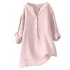 3/4 Length Sleeve Womens Tops Womens Linen Shirt Plus Size V Neck Tops for Women Womens Button Up Shirts Summer Clothes for Women view 1
