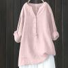 3/4 Length Sleeve Womens Tops Womens Linen Shirt Plus Size V Neck Tops for Women Womens Button Up Shirts Summer Clothes for Women view 2