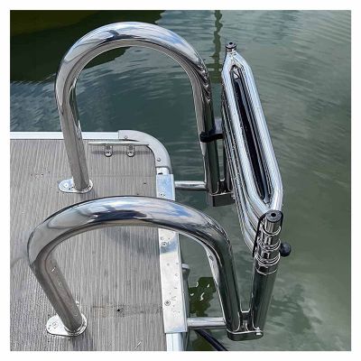 Swimming Pool Dock Ladder Marine Yacht Marine 4 Step Folding Telescoping Boat Ladder Stainless Steel Inboard Rail Dock Heavy Duty Swimming Ladder, 330 Lbs Capacity