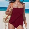 Akklian Women Two Piece Tankini Bathing Suit Bandeau Swim Top with Bottom Strapless Swimwear Tummy Control Swimsuit for Women Wine view 2