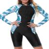 Nikiikoo Womens Surf Rash Guard Swimsuit One Piece Boyleg Swimwear Sun Protection Zipper Long Sleeve Wetsuit B#Black&Cyan03 X-Large view 3